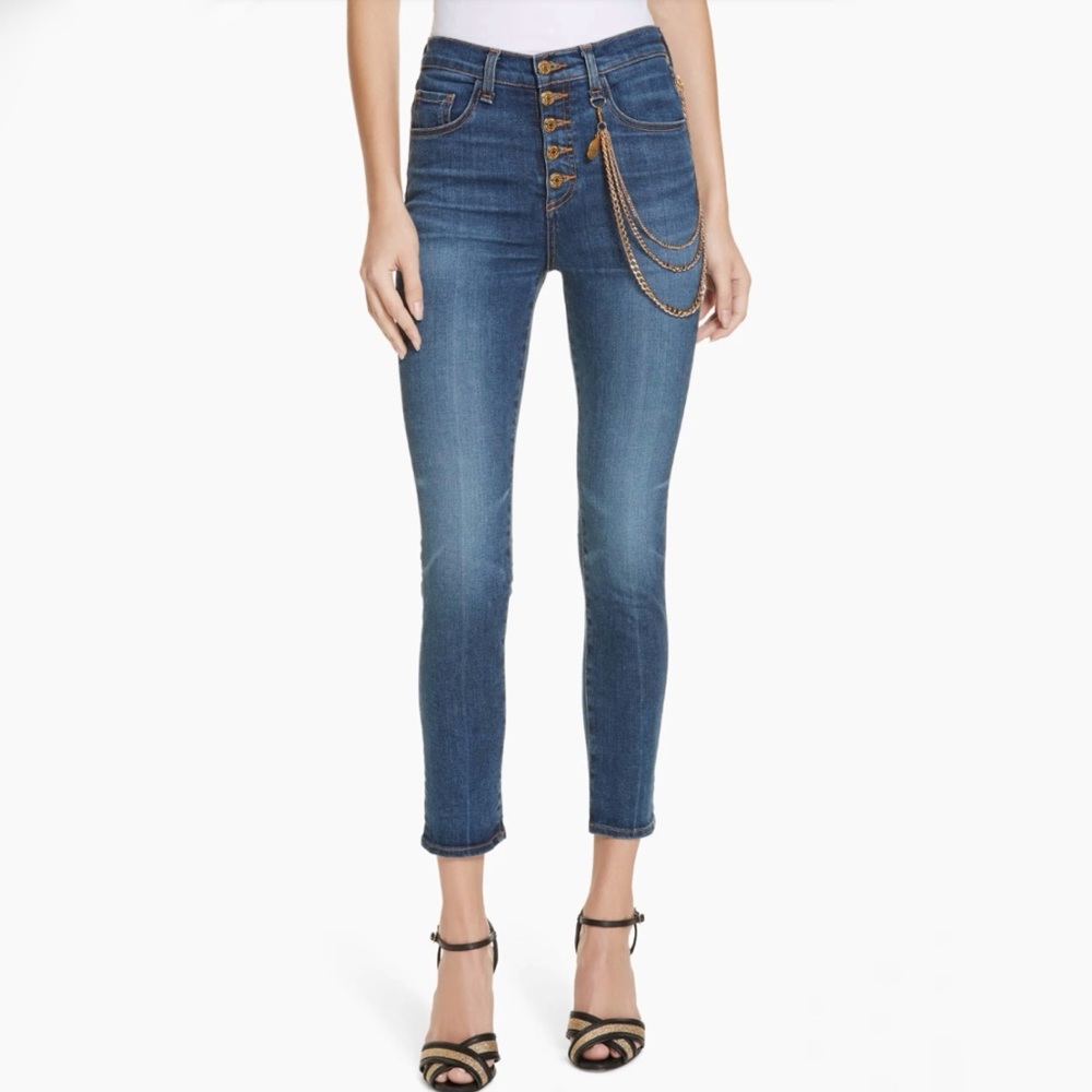 VERONICA BEARD DEBBIE HANGING GOLD CHAIN SKINNY LEG HIGH RISE WAISTED BLUE JEANS - Picture 2 of 14